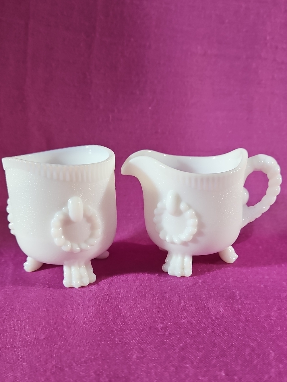 Ring of Fure Imperial Milk Glass Footed Creamer Sugar Rope Pattern VTG Set of 2